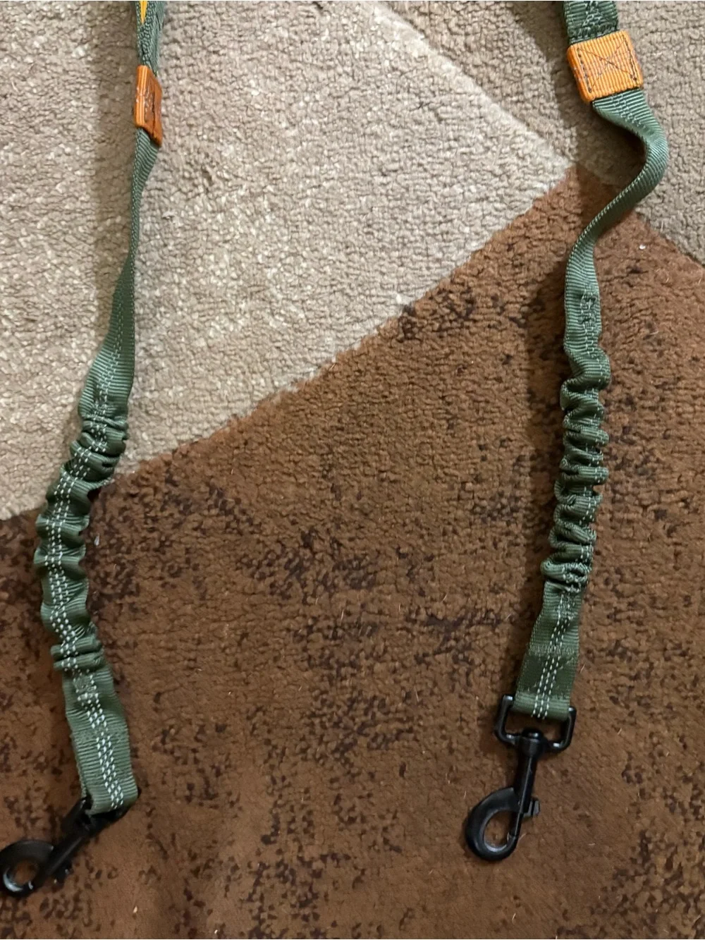 Olive Green & Orange Hands-Free Walk 2 Dogs Leash